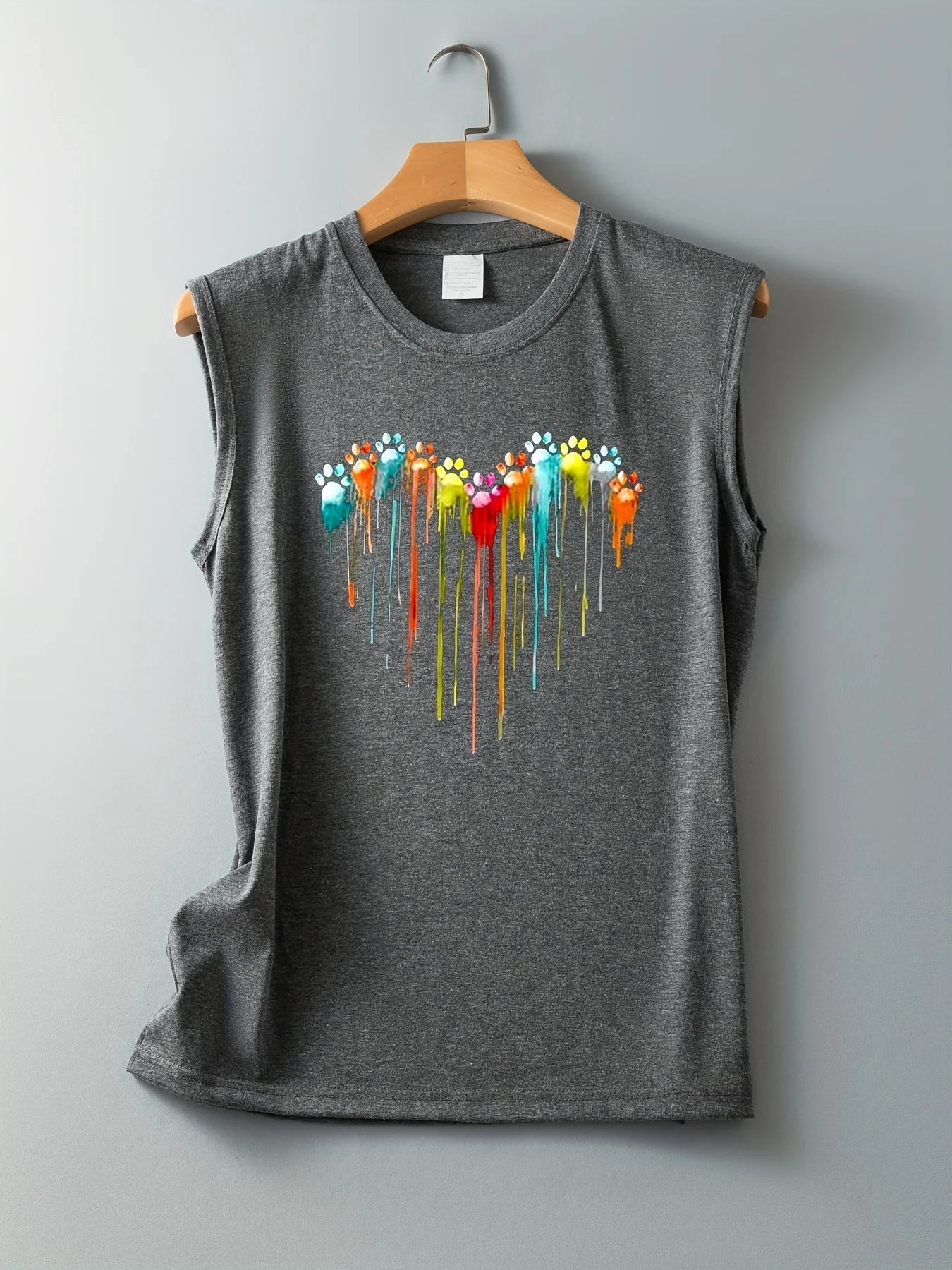 Women's Summer Colorful Paw Print Loose Size Breathable and Comfortable Sleeveless Tank Top T-shirt Summer Casual Loose