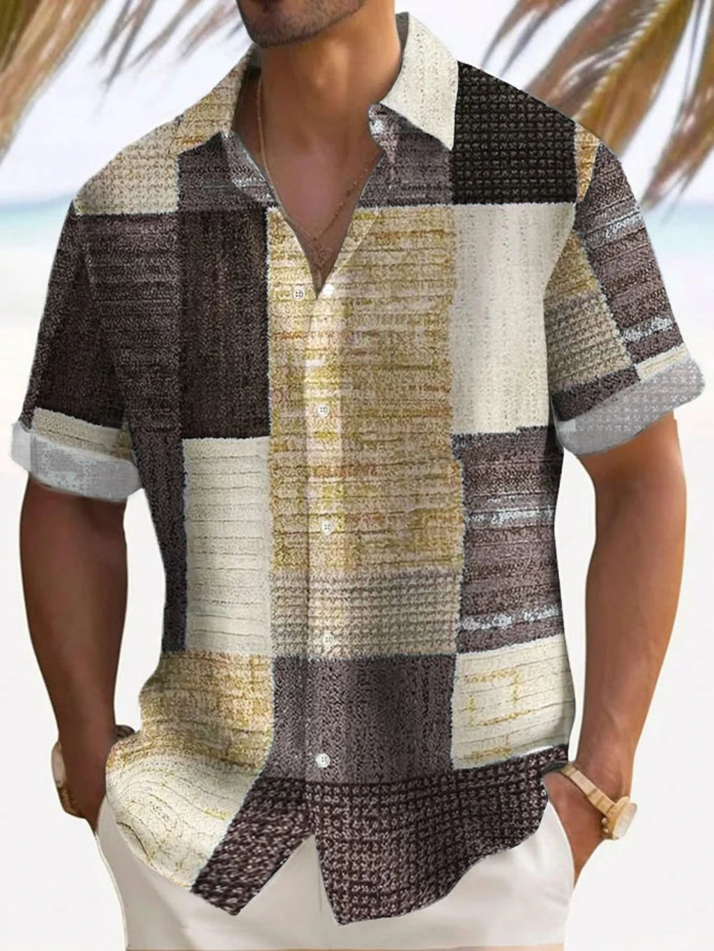 Retro Men's Shirt Fashion Lattice Print Hawaii Shirt Summer Casual Short Sleeve Cardigan Top Street Vintage Overszied Clothing