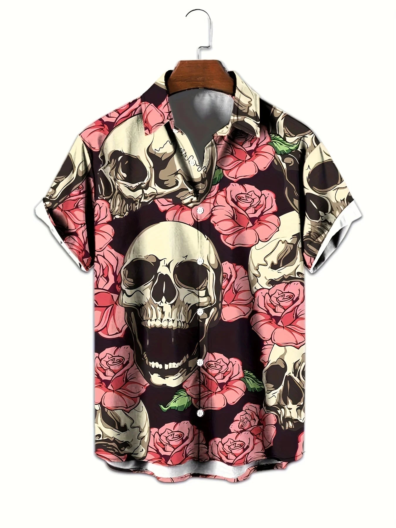 Colorful Skull 3D Printed Shirt Street Hip Hop Fashion Personality Men's Casual Tops Summer Loose Short Sleeve Hawaiian Shirt