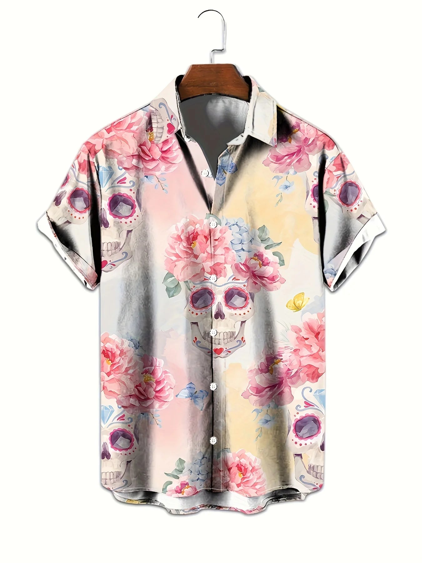 Colorful Skull 3D Printed Shirt Street Hip Hop Fashion Personality Men's Casual Tops Summer Loose Short Sleeve Hawaiian Shirt