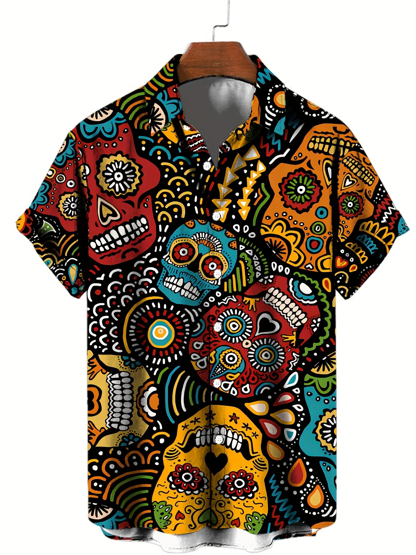 Colorful Skull 3D Printed Shirt Street Hip Hop Fashion Personality Men's Casual Tops Summer Loose Short Sleeve Hawaiian Shirt