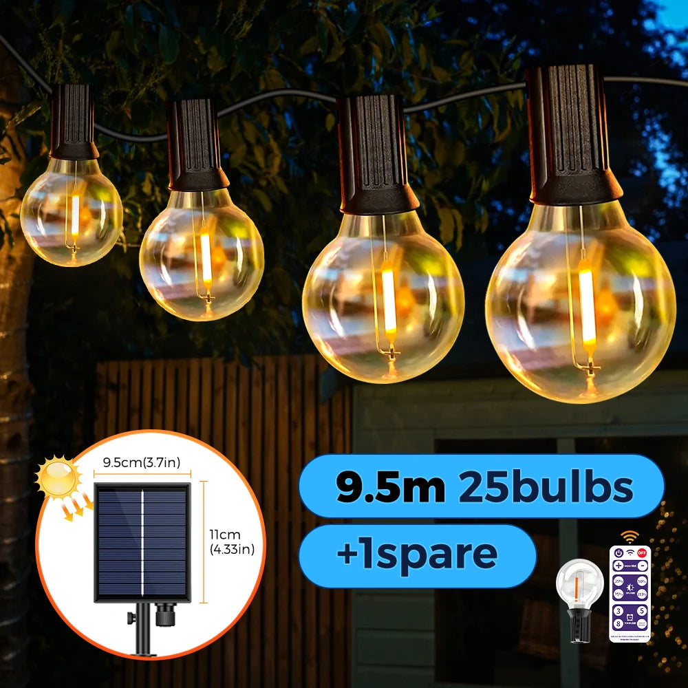 Solar String Lights Outdoor G40 Patio Lights with LED Shatterproof Bulbs,Weatherproof Hanging Lights for Backyard Bistro