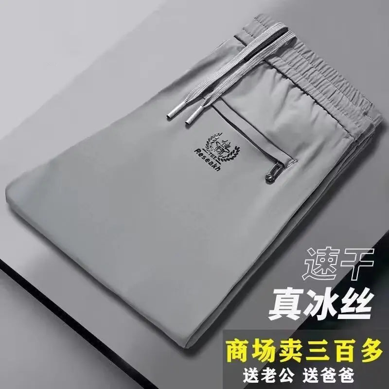 High-End Men's Casual Ice Silk Pants Elastic Business Long Breathable Cool Air Conditioning Summer Trousers for Men