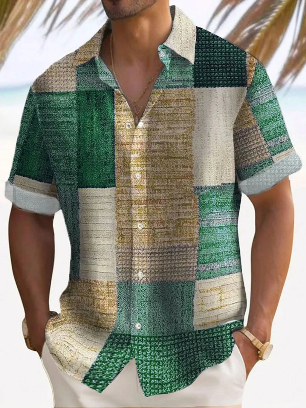 Retro Men's Shirt Fashion Lattice Print Hawaii Shirt Summer Casual Short Sleeve Cardigan Top Street Vintage Overszied Clothing