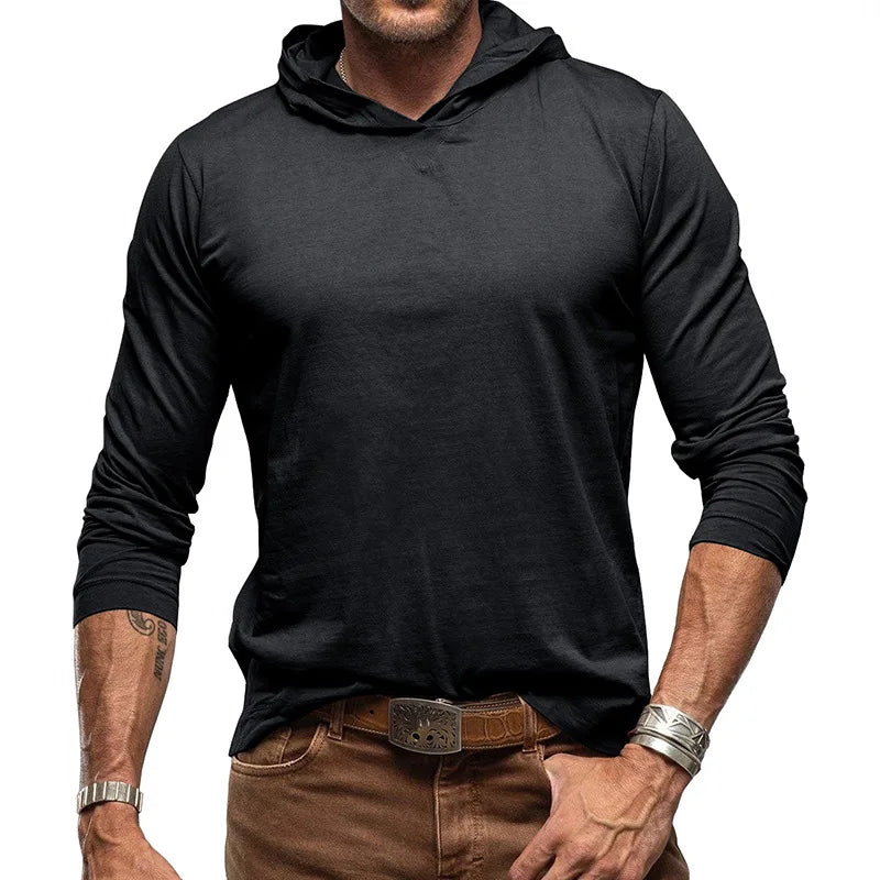Men's Sports Hoodie Long Sleeve T-shirt Bottoming Shirt Gym Sports Muscle Shirt Solid Color Outdoor Casual Sweatshirt