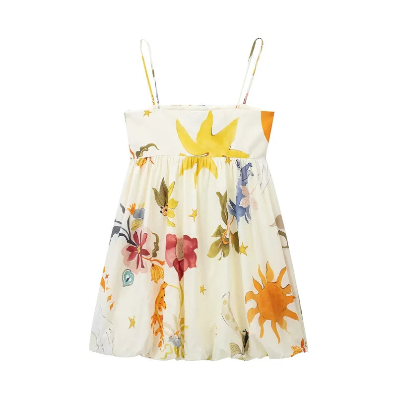 MUJER Print Slip Mini Dress Women Sleeveless Summer Dress Woman 2025 Ruched Sundress Vestidos Backless Short Dresses for Women