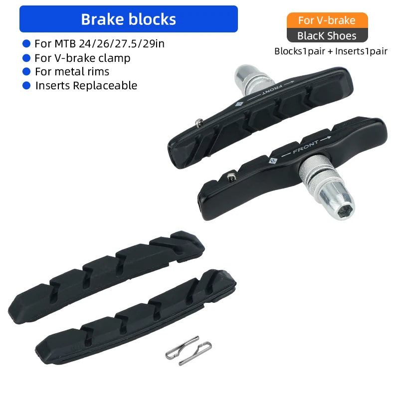 Deemount Quality V-Brake Pads MTB Mountain Bicycle 72mm Caliper Brake Alum. Shoes for Linear Pull Brakes All Weathers Low Noise