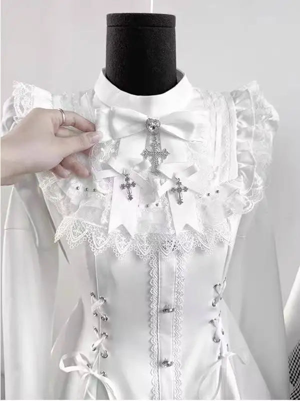 Japanese Gothic Lolita Dress Set Women Harajuku Y2k Bow Lace Ruffles Collar Mini Dresses Female Elegant Party Cute Dress