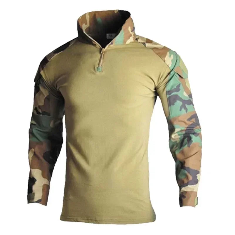 Outdoor Long Sleeve Tactical Shirts CP Combat Shirt 1/4 Zipper Ripstop Cotton Wear-resisting Camo Airsoft T Shirts Men Clothing