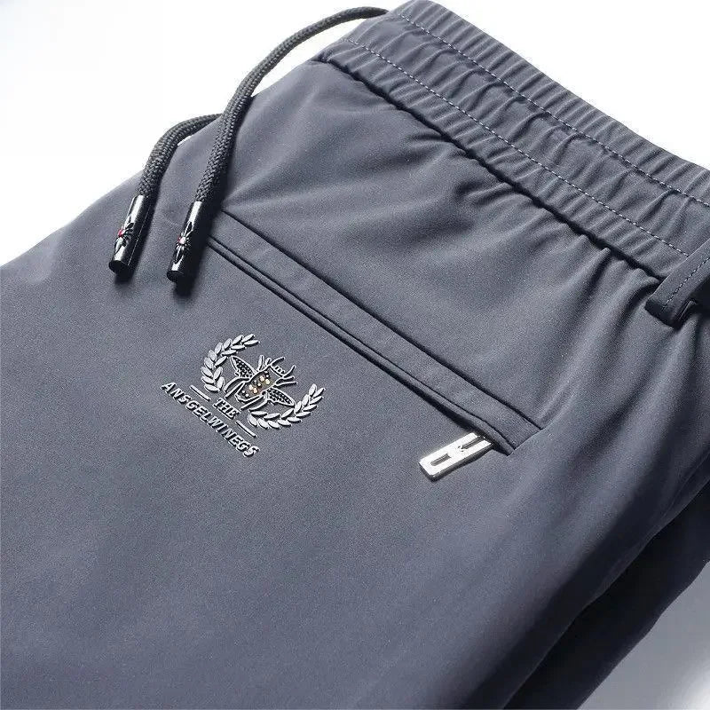 Summer Thin Men's Pants Non-stickable High Elasticity Straight-leg Pants Ice Silk Middle-aged Sweatpants