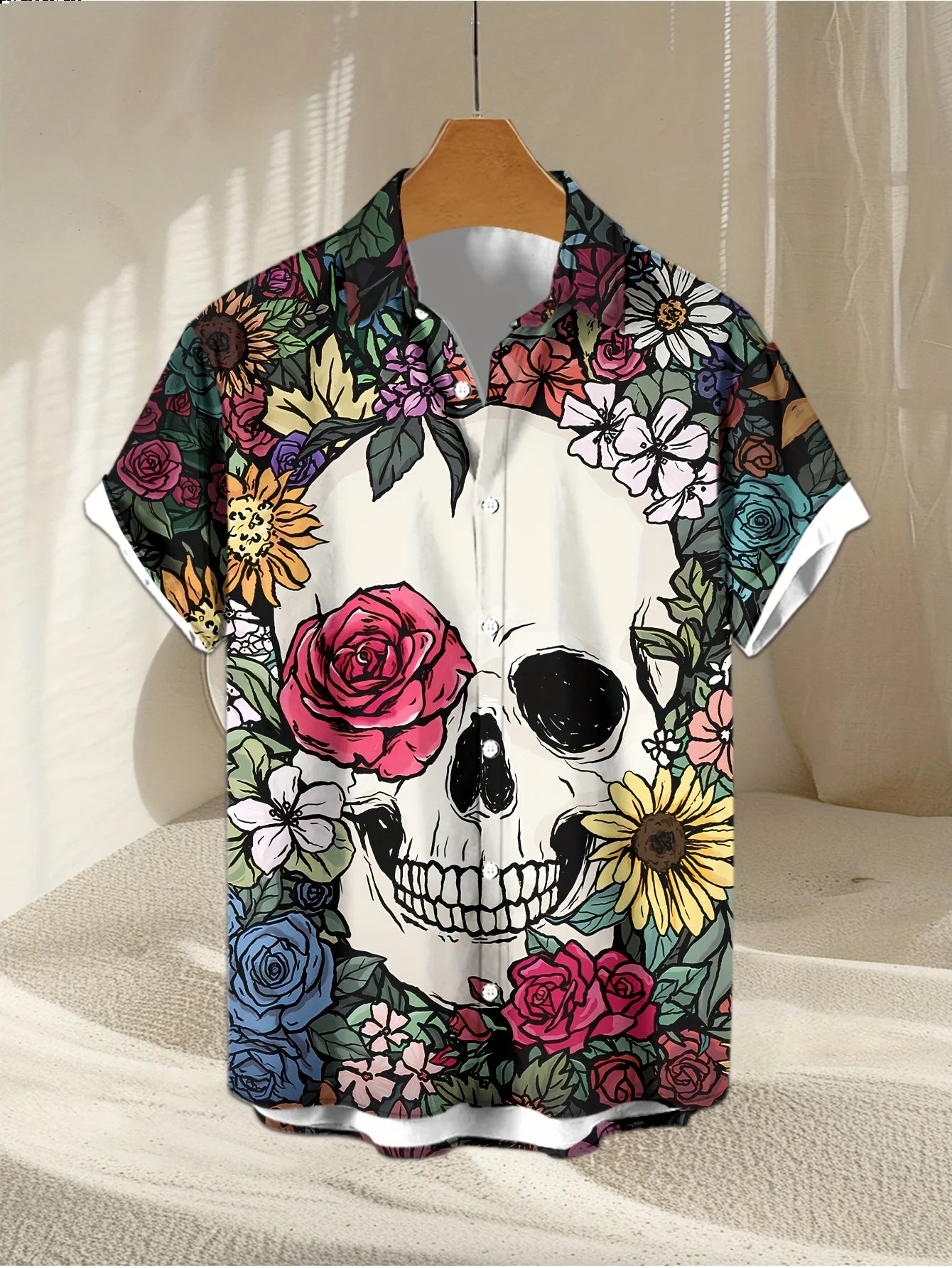 Colorful Skull 3D Printed Shirt Street Hip Hop Fashion Personality Men's Casual Tops Summer Loose Short Sleeve Hawaiian Shirt