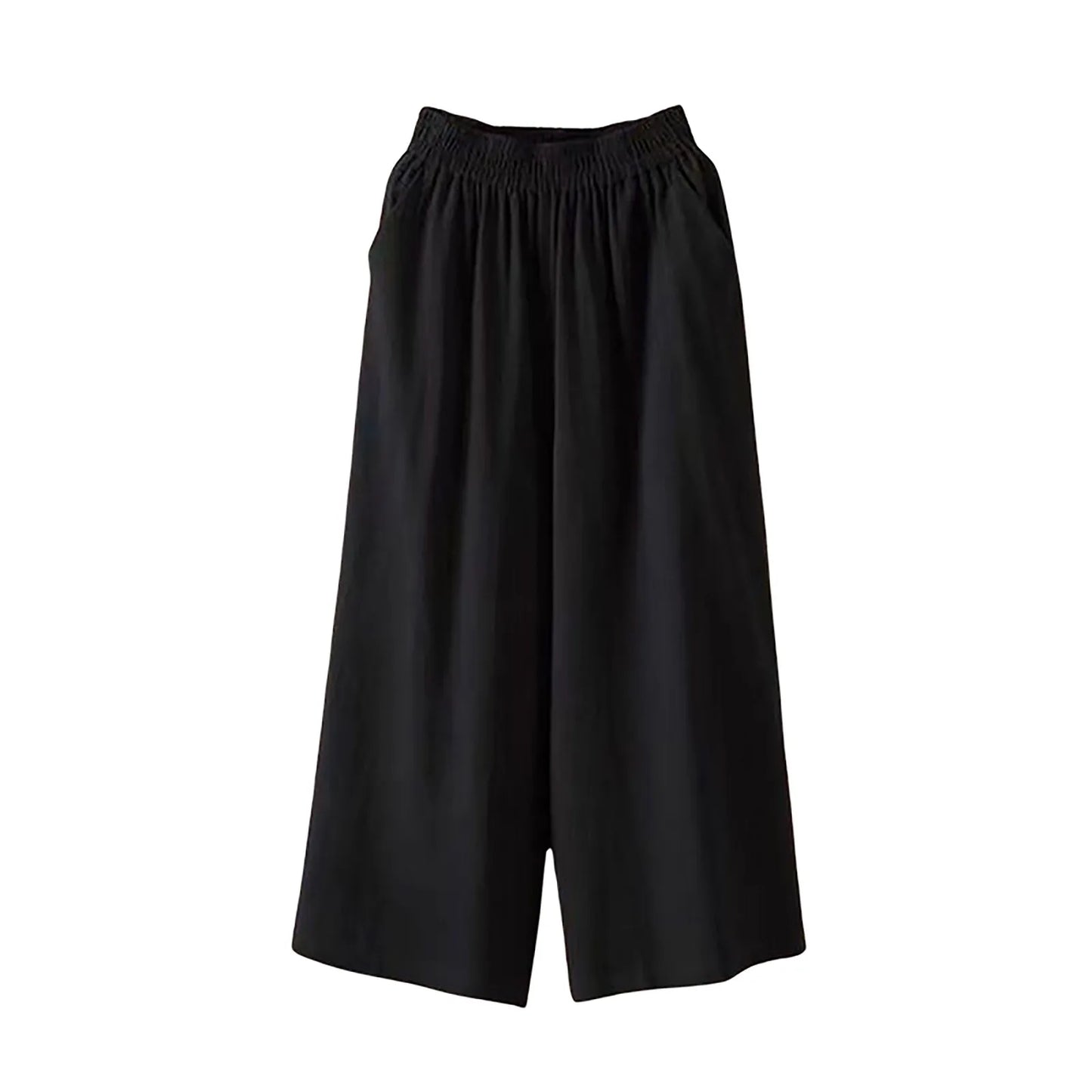 Feamle Casual and Versatile Lazy Style Wide Leg Pants With Pockets Lightweight High Waisted Loose Cropped Capris