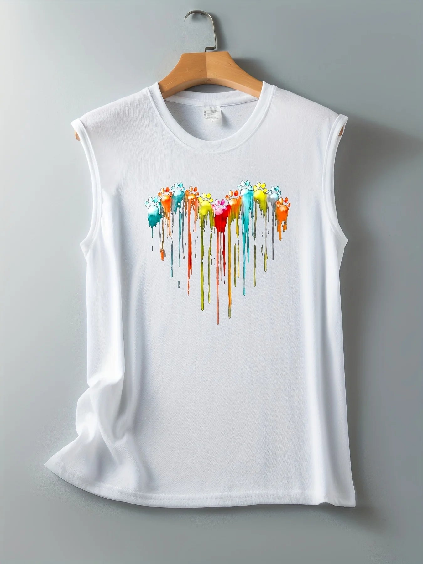 Women's Summer Colorful Paw Print Loose Size Breathable and Comfortable Sleeveless Tank Top T-shirt Summer Casual Loose
