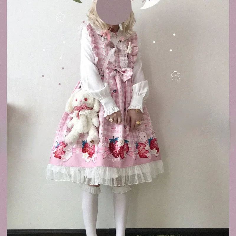 KOSAHIKI Japanese Lolita Dress Girls Strawberry Bunny Jsk Dresses Women Harajuku Sleeveless Cute 2025 Cosplay Vestido