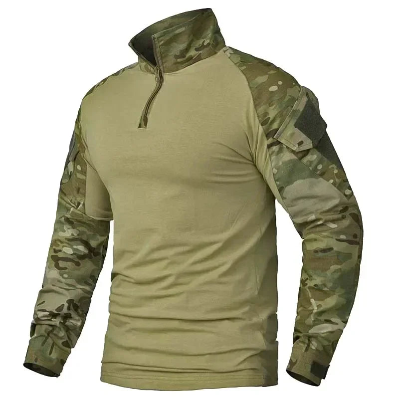 Outdoor Long Sleeve Tactical Shirts CP Combat Shirt 1/4 Zipper Ripstop Cotton Wear-resisting Camo Airsoft T Shirts Men Clothing