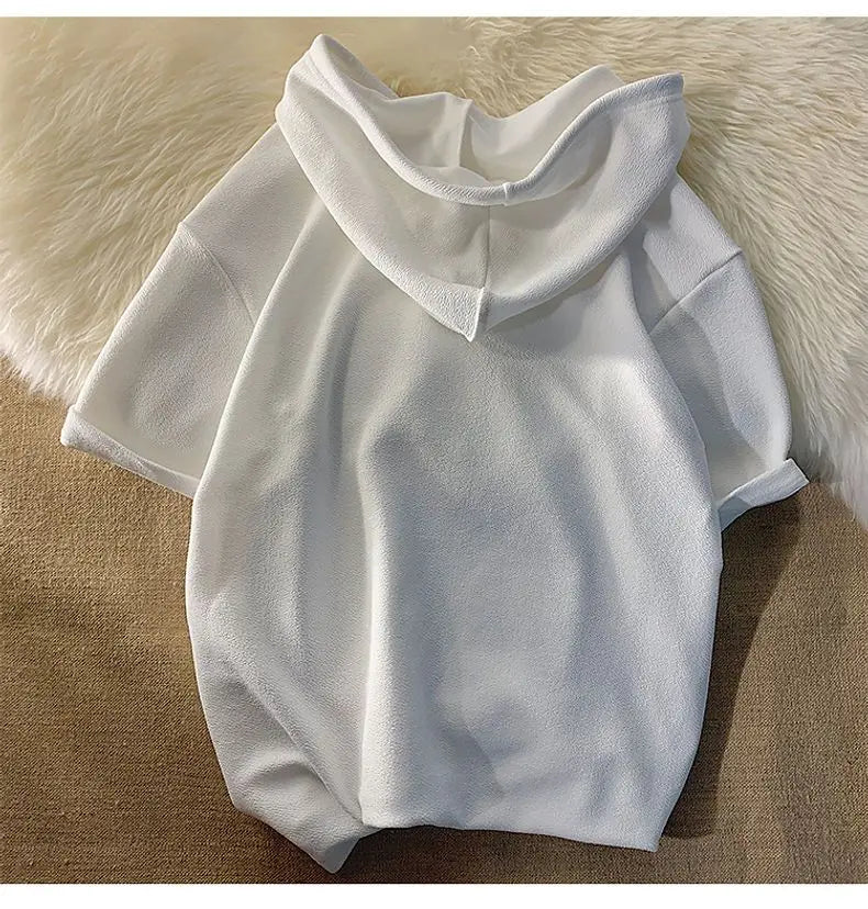 New Hooded Short-sleeved Sweatshirt for Men Summer Fashion T-shirt Mid-sleeved Trendy Teen Pullover