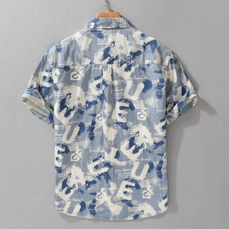 Summer New Beach Printed Pure Cotton Short Sleeve Shirts Men Clothing Casual Simple Thin Soft Streetwear FY545
