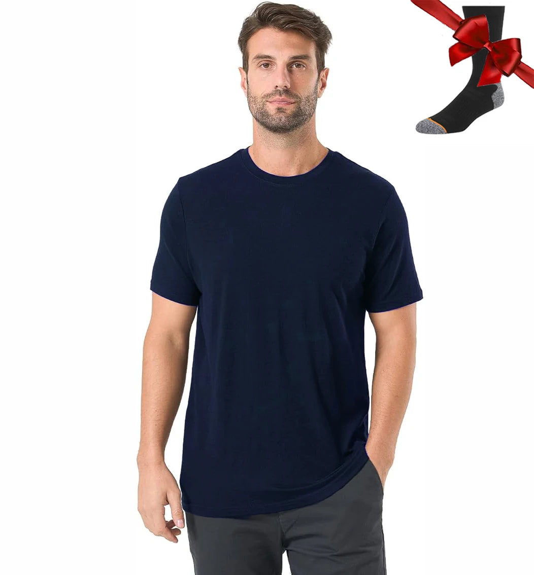 100% Merino Wool T Shirt for Men Short Sleeve Tee 170GSM Men Wool Base Layer Quick Dry Anti-Odor for Travel Hiking USA Size