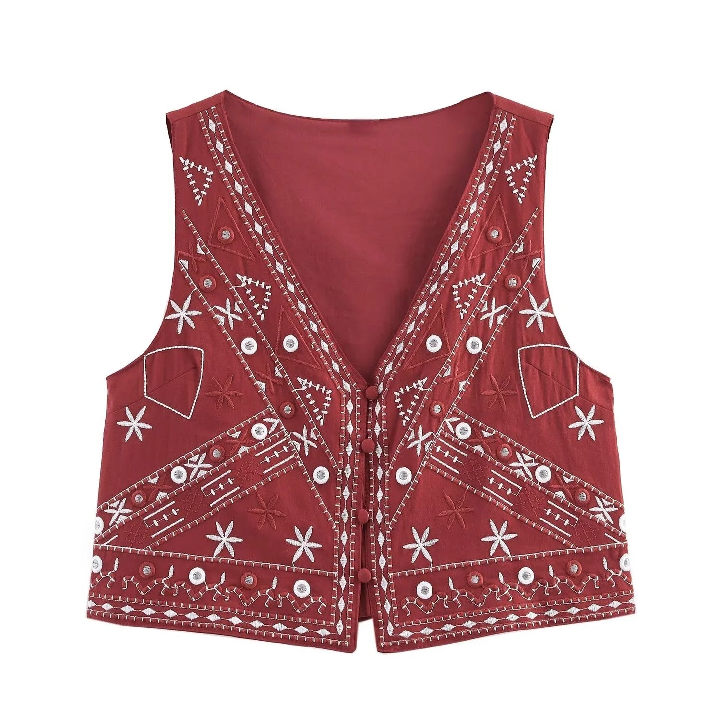 MYST&ZA2025 new summer women's casual embroidered sleeveless V-neck short vest vest top + high waist shorts