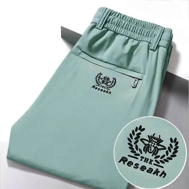 High-End Men's Casual Ice Silk Pants Elastic Business Long Breathable Cool Air Conditioning Summer Trousers for Men