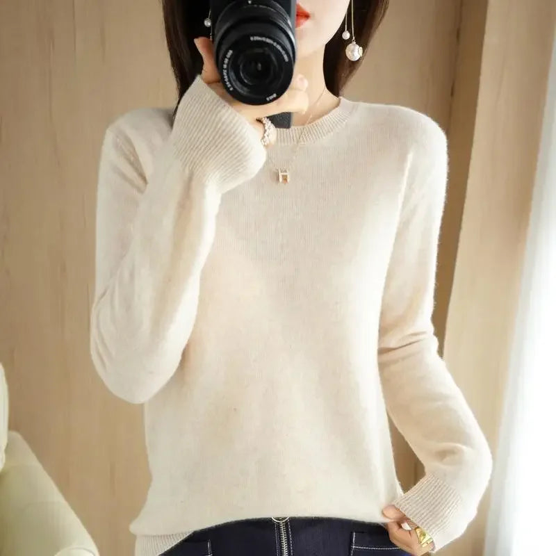 2025 Women Sweater Spring Autumn Long Sleeve O-neck Pullovers Warm Bottoming Shirts Korean Fashion Sweater Knitwear Soft Jumpers