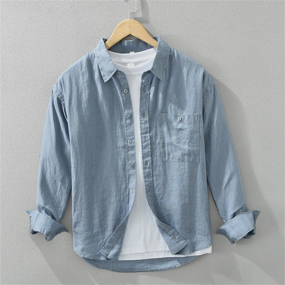 2025 Spring man linen shirt Loose breathable mens clothing freshness men's Casual shirts long sleeved tops solid shirt for men