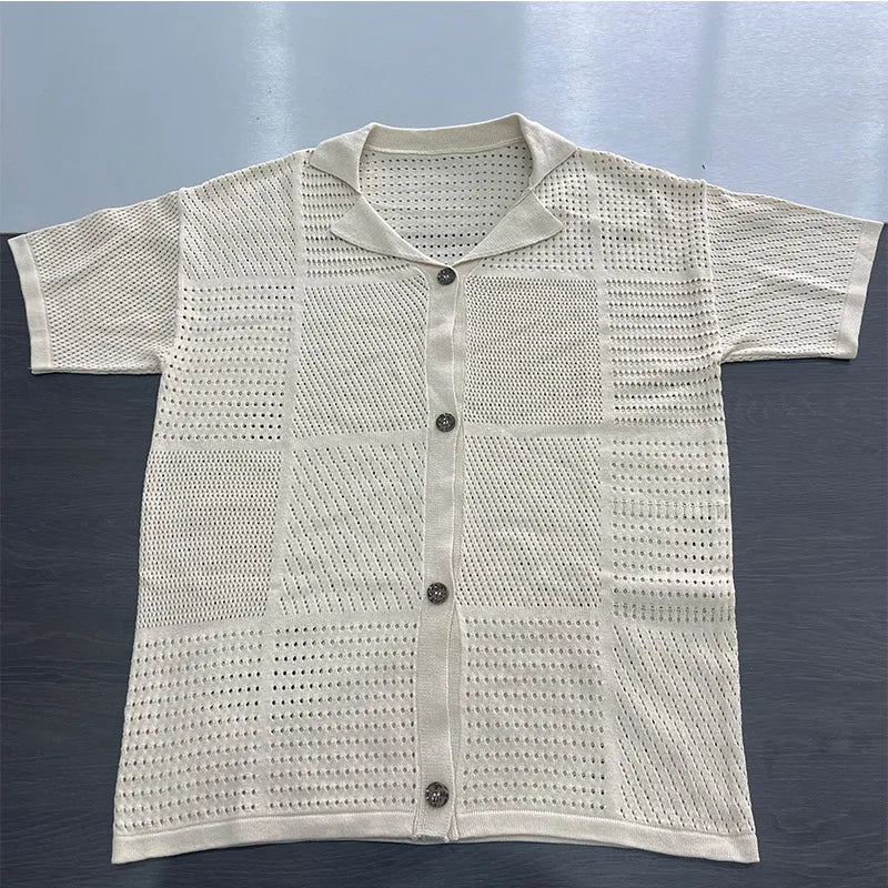 Slim Knit Hollow Out Cardigan Tops Set Women Sexy Single Breasted Short Sleeve Shirt Lace-up Shorts 2025 Summer New Lady Outfits