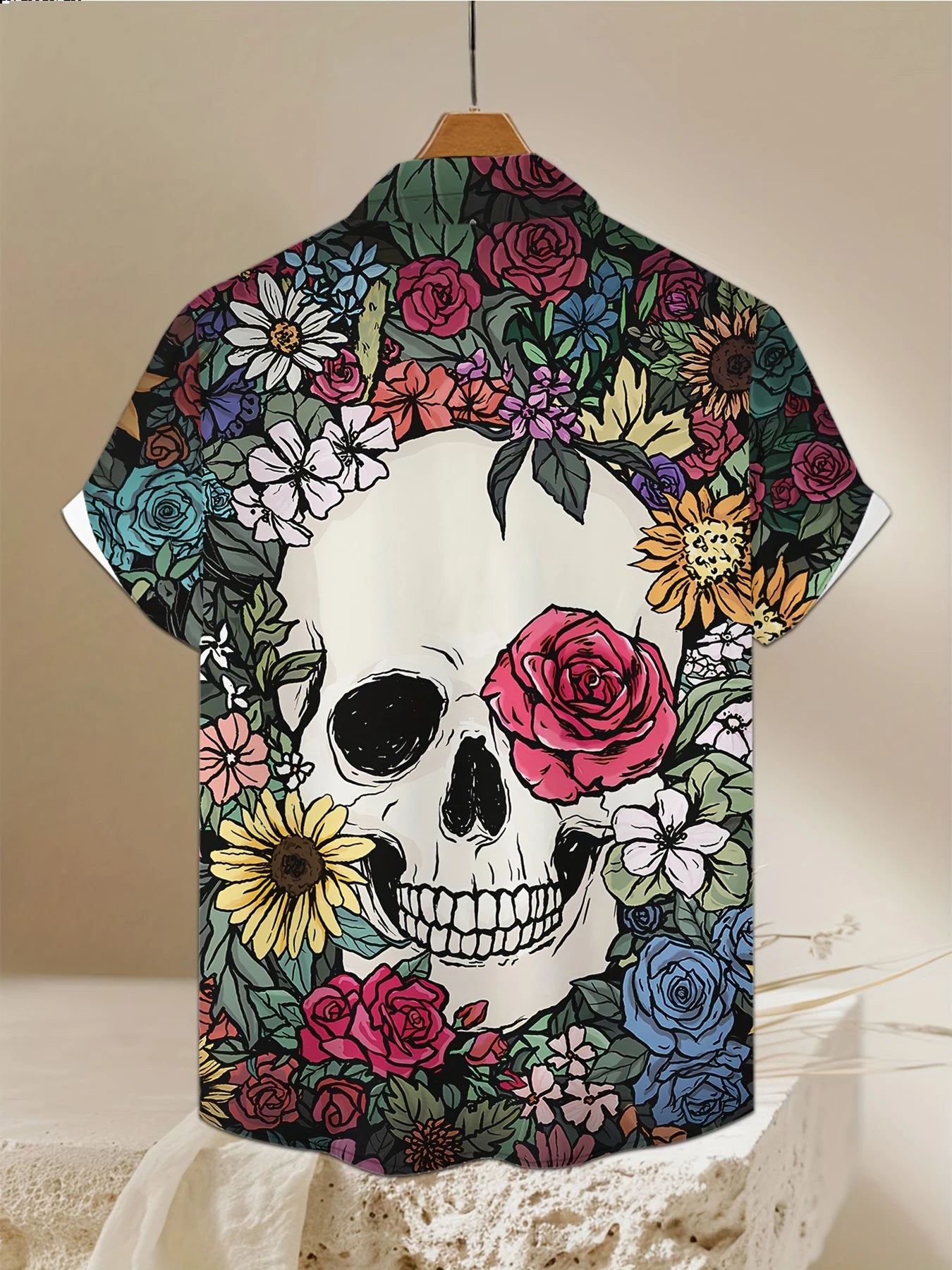Colorful Skull 3D Printed Shirt Street Hip Hop Fashion Personality Men's Casual Tops Summer Loose Short Sleeve Hawaiian Shirt