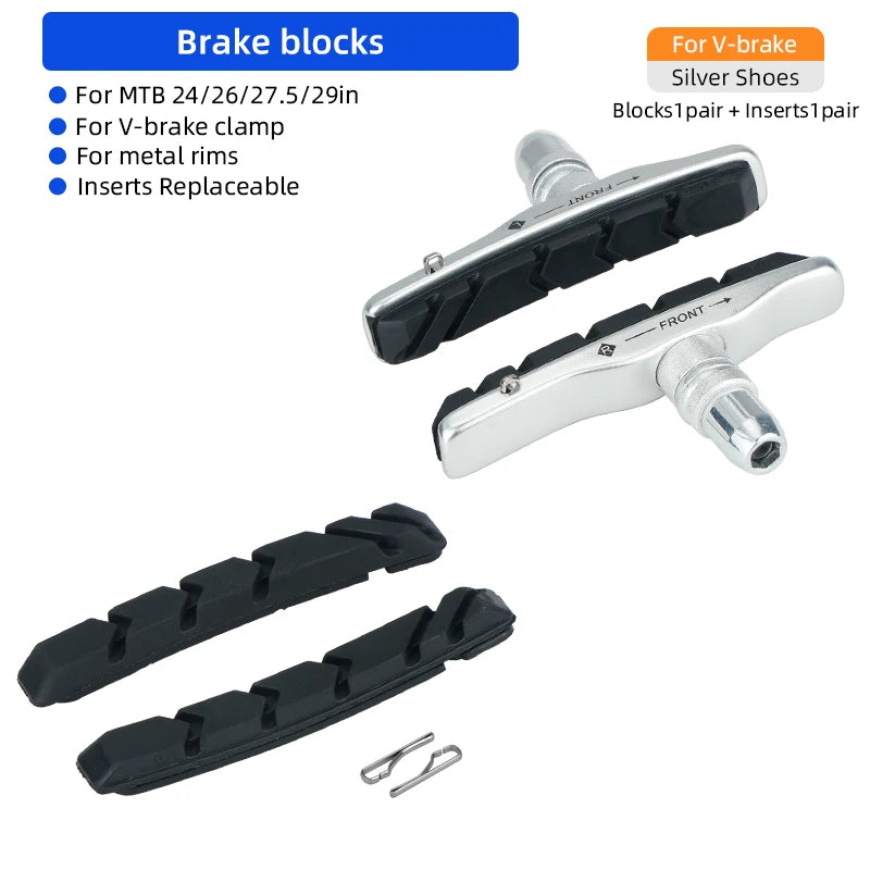 Deemount Quality V-Brake Pads MTB Mountain Bicycle 72mm Caliper Brake Alum. Shoes for Linear Pull Brakes All Weathers Low Noise