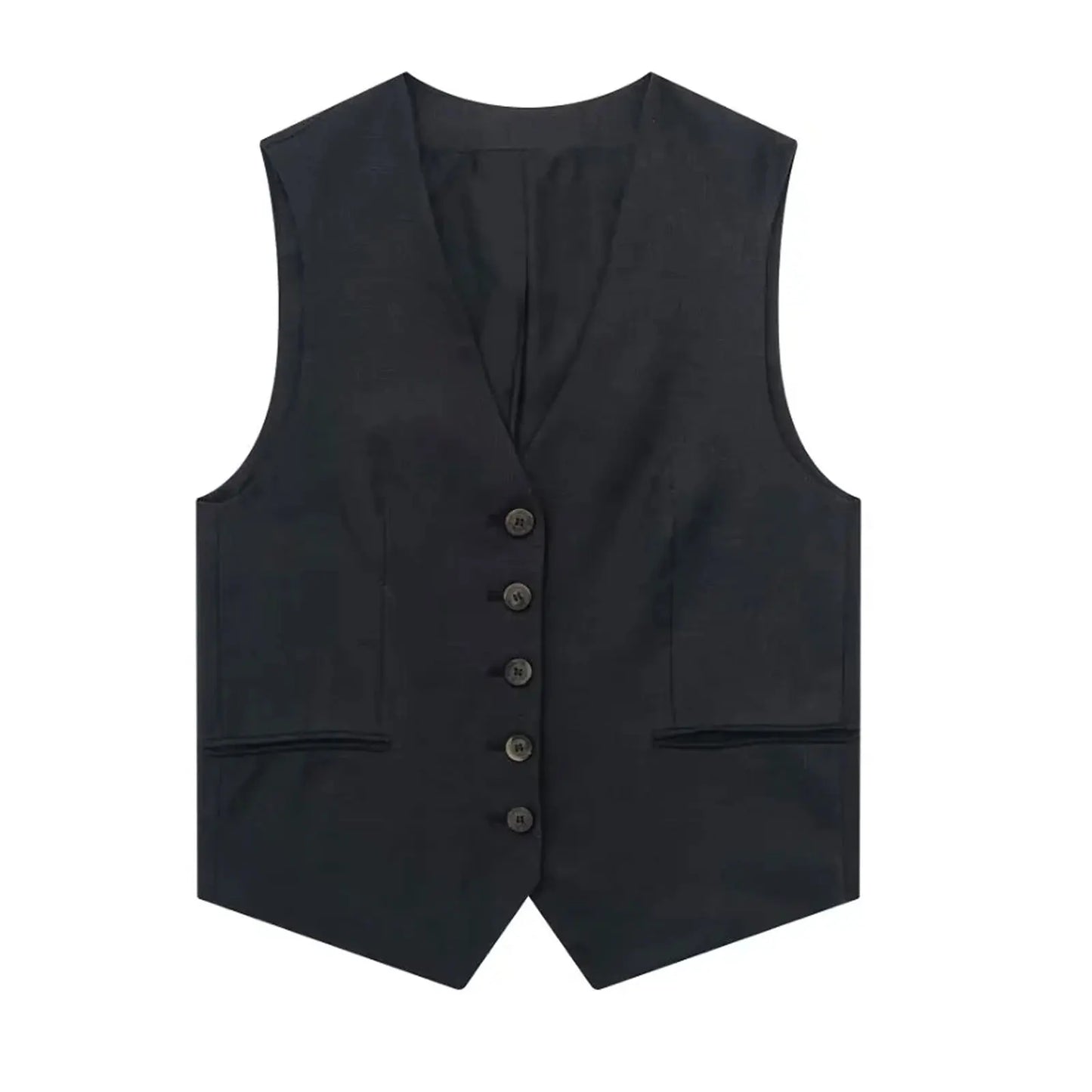 TRAFZA Women Elegant Solid Waistcoat Pant Sets Single Breasted V Neck Vest Top + High Waist Slim Shorts Lady Office Wear Suits