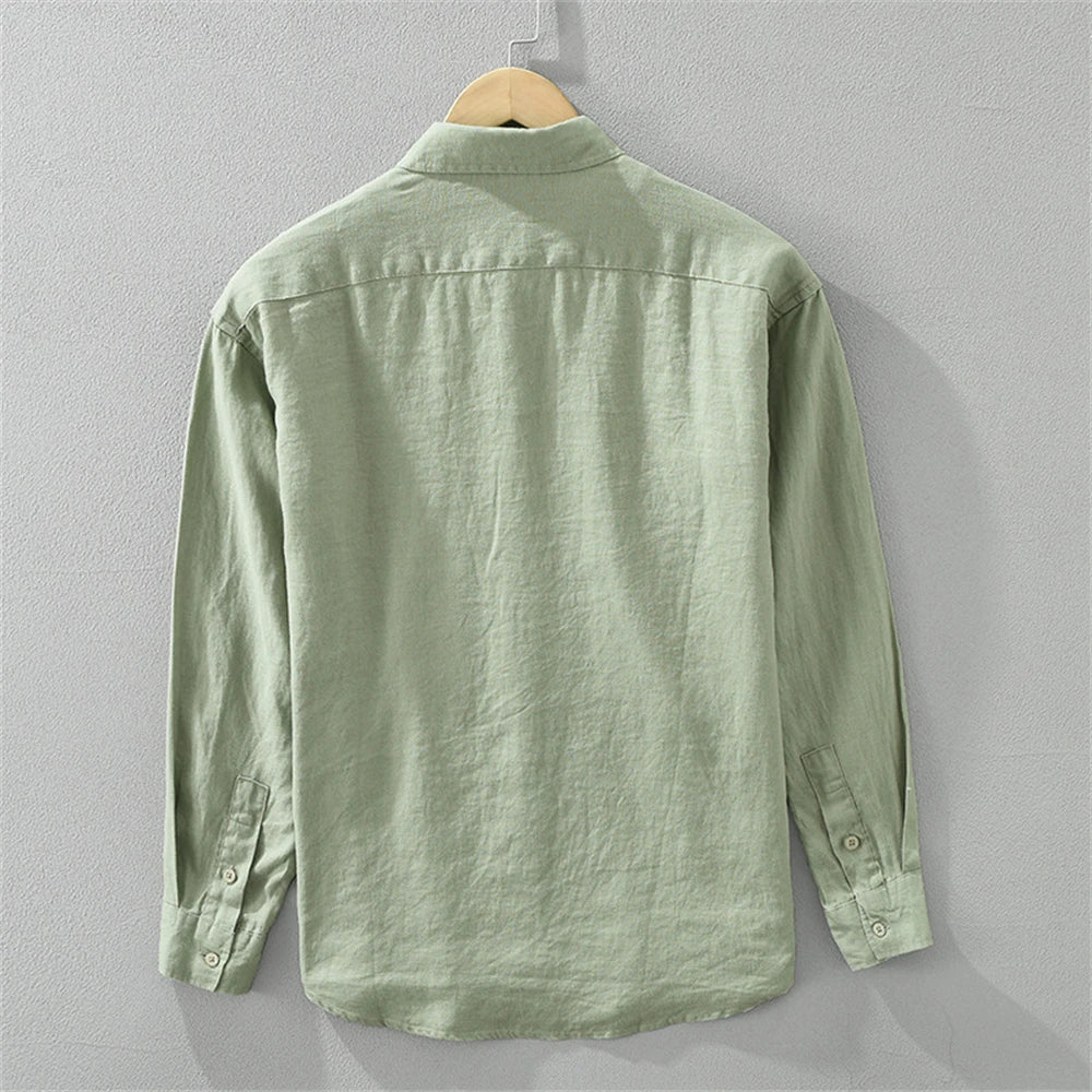 2025 Spring man linen shirt Loose breathable mens clothing freshness men's Casual shirts long sleeved tops solid shirt for men