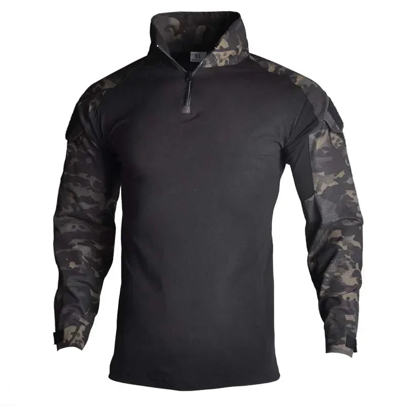 Outdoor Long Sleeve Tactical Shirts CP Combat Shirt 1/4 Zipper Ripstop Cotton Wear-resisting Camo Airsoft T Shirts Men Clothing
