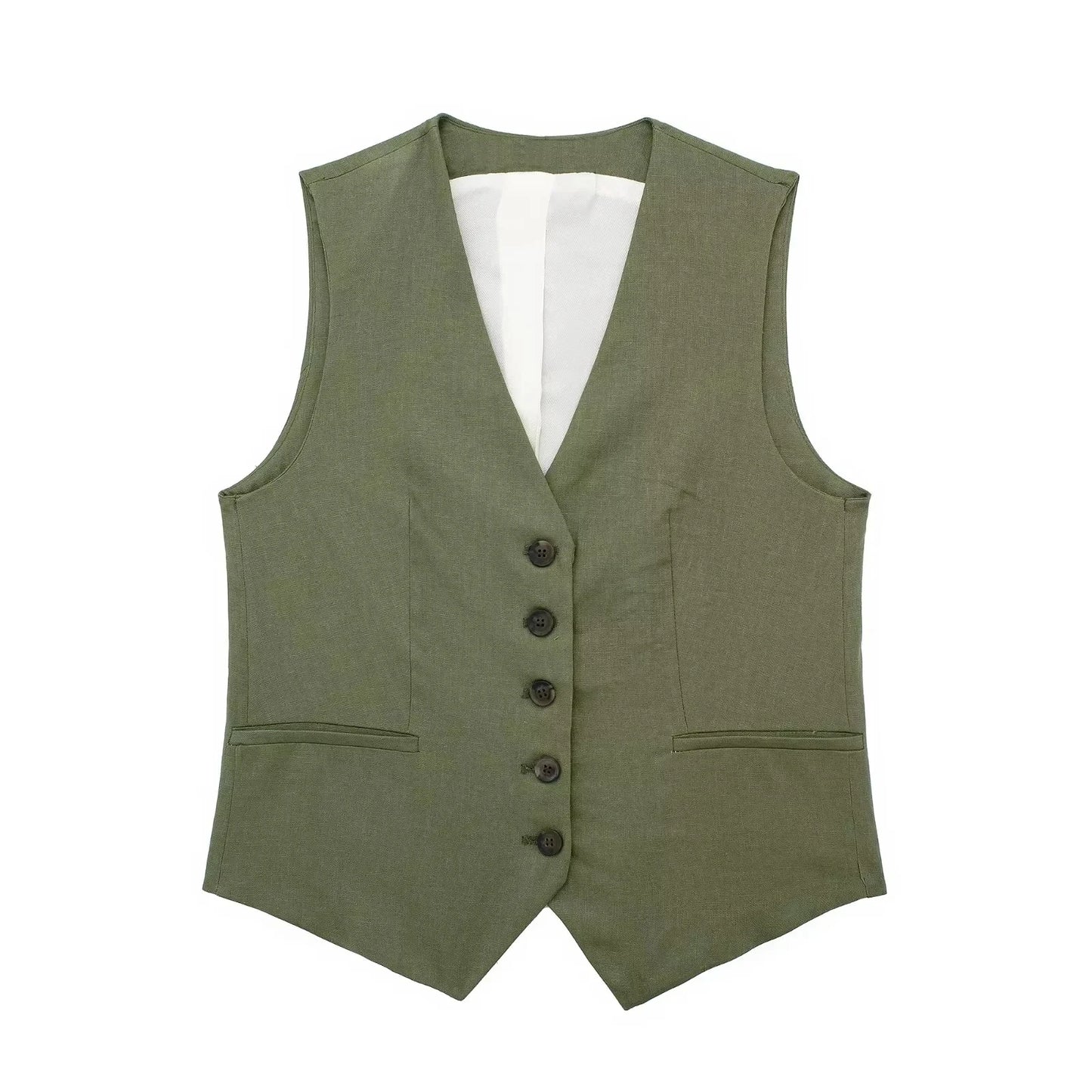 TRAFZA Women Elegant Solid Waistcoat Pant Sets Single Breasted V Neck Vest Top + High Waist Slim Shorts Lady Office Wear Suits