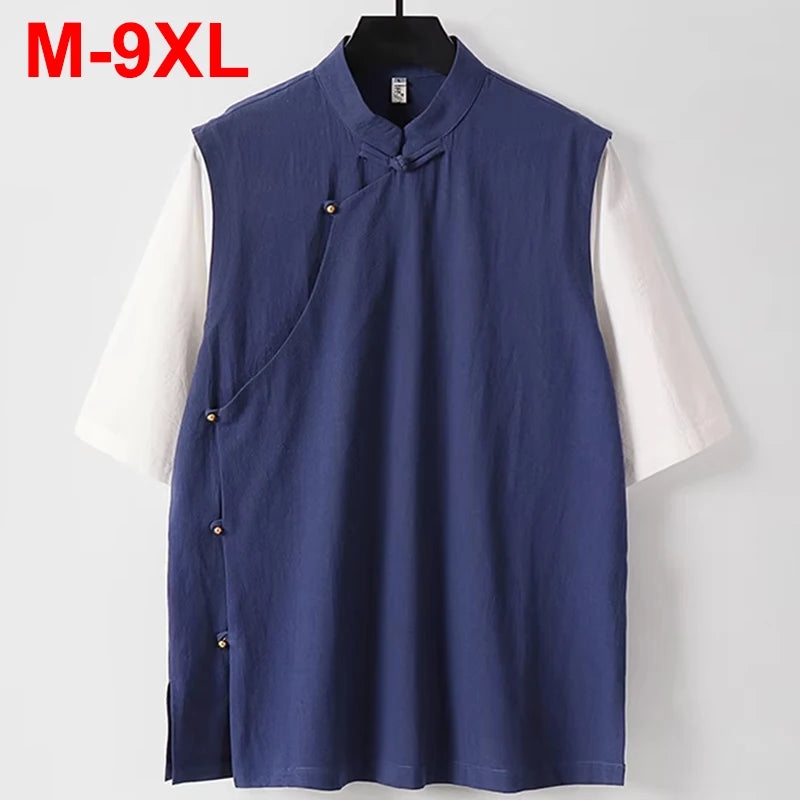 9XL Plus Size Men's Shirts Chinese Style Shirts Summer Loose Shorts Leeve Button Up Blouse Man Big 7XL 8XL Shirts