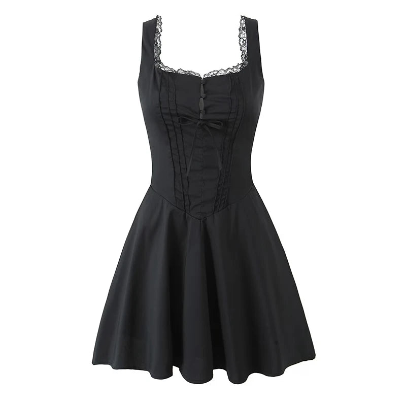 YENKYE New 2025 Women Blue Elegant Party Mini Dresses Sexy Sleeveless Low Waist A-line Summer Dress Lace Up Back Robe