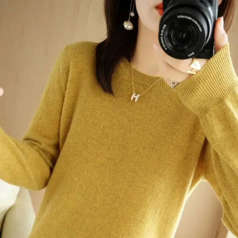 2025 Women Sweater Spring Autumn Long Sleeve O-neck Pullovers Warm Bottoming Shirts Korean Fashion Sweater Knitwear Soft Jumpers