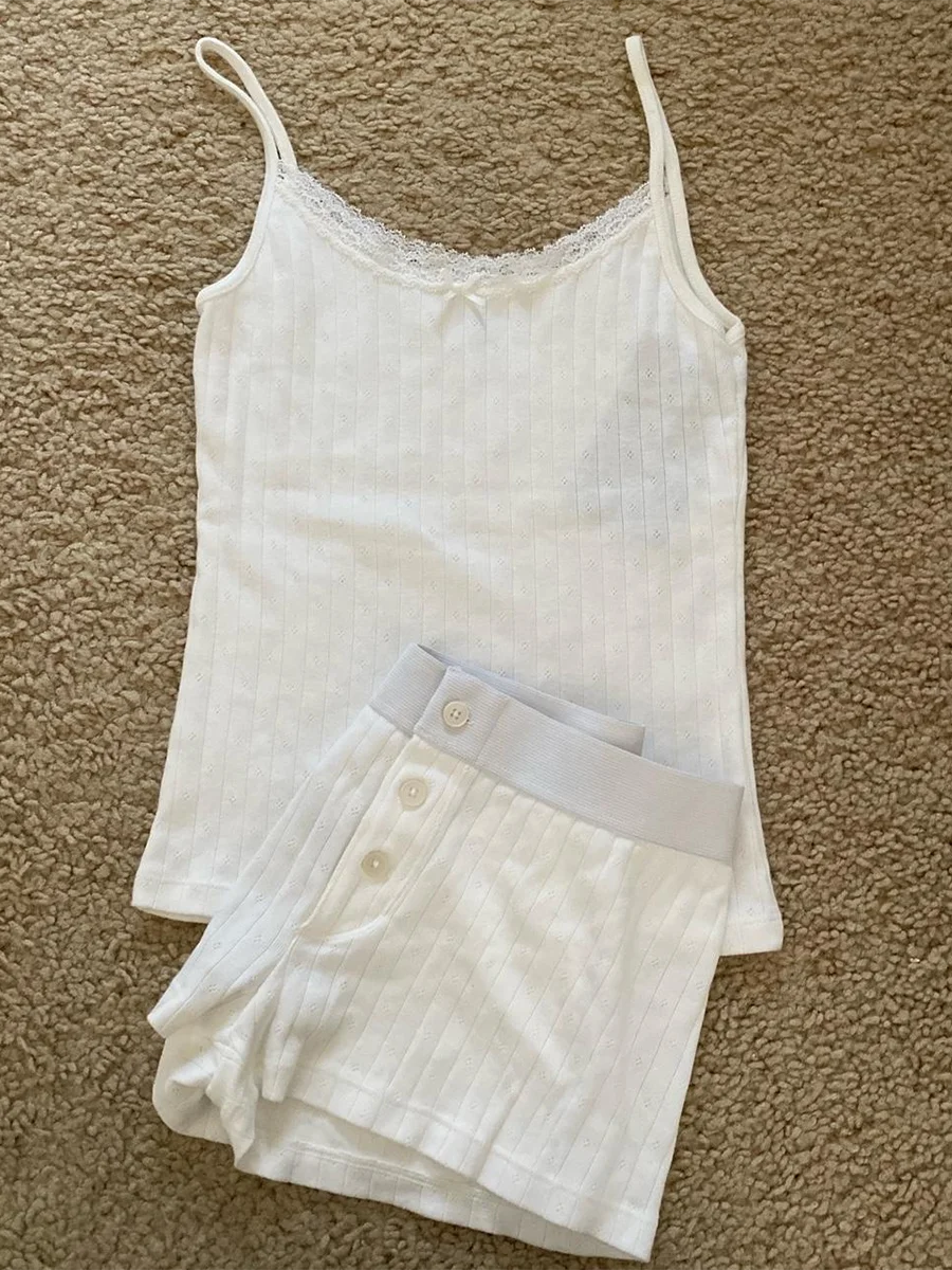 Strawberry Vest Shorts 2 Pieces Set Woman Eyelet Bow Slim Tank Top with Elastic Waist Patchwork Straight Short Pant Sweet Sets