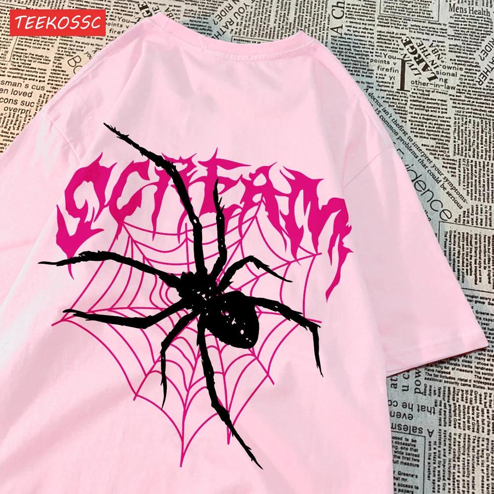 Casual Cotton Women'S T-Shirts Scream Spiders Cobwebs Printing Tops Oversize O-Neck Soft Short Sleeve Fashion Female Clothes