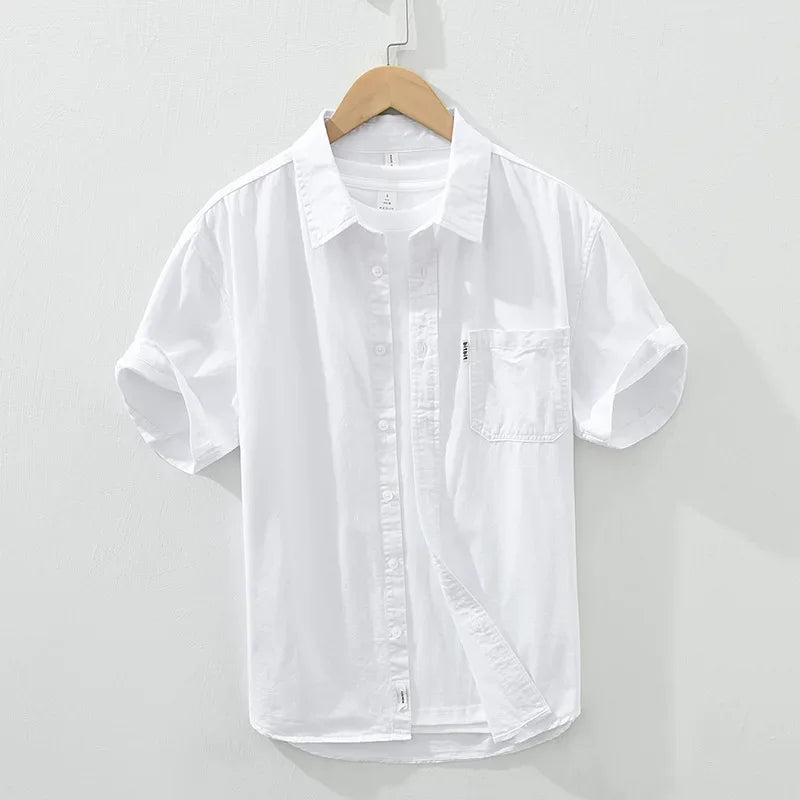 100% Cotton Solid Color Men's Summer Lightweight Short Sleeve Shirt, Business Casual Daily Shirt 2024 Loose Casual Jacket