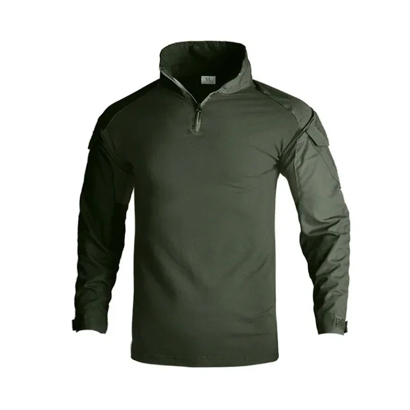 Outdoor Long Sleeve Tactical Shirts CP Combat Shirt 1/4 Zipper Ripstop Cotton Wear-resisting Camo Airsoft T Shirts Men Clothing