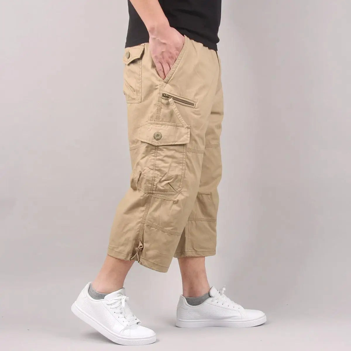 Men's Cargo Shorts Summer Loose Casual Pants Elastic Waist Large Size Outdoor Jogging Sweatpants Trend Multi Pockets