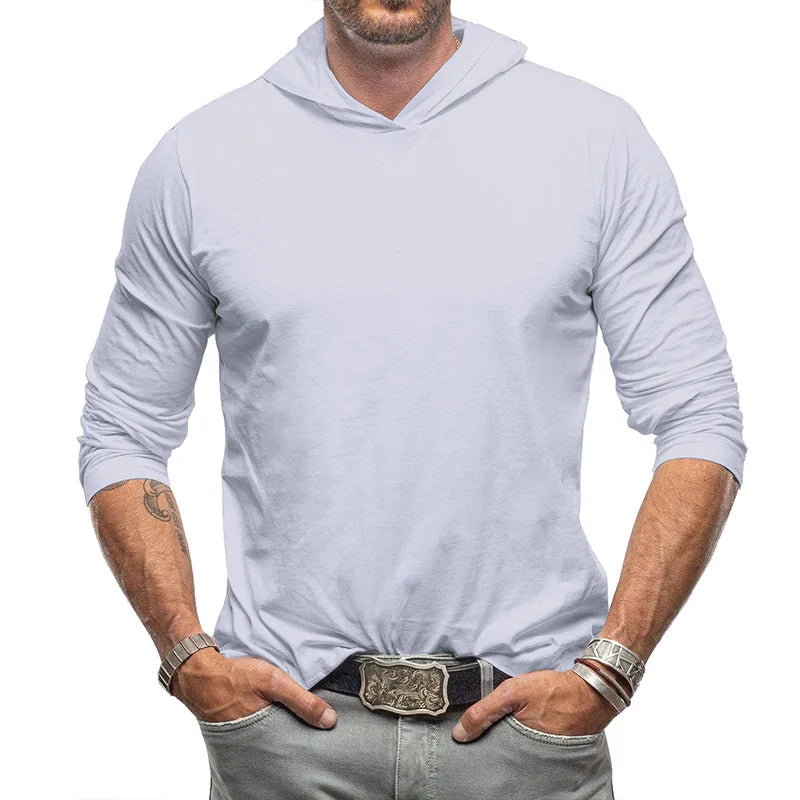 Men's Sports Hoodie Long Sleeve T-shirt Bottoming Shirt Gym Sports Muscle Shirt Solid Color Outdoor Casual Sweatshirt