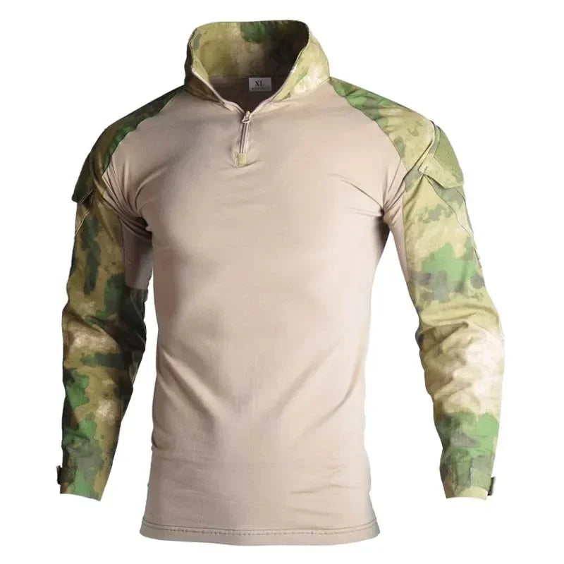 Outdoor Long Sleeve Tactical Shirts CP Combat Shirt 1/4 Zipper Ripstop Cotton Wear-resisting Camo Airsoft T Shirts Men Clothing