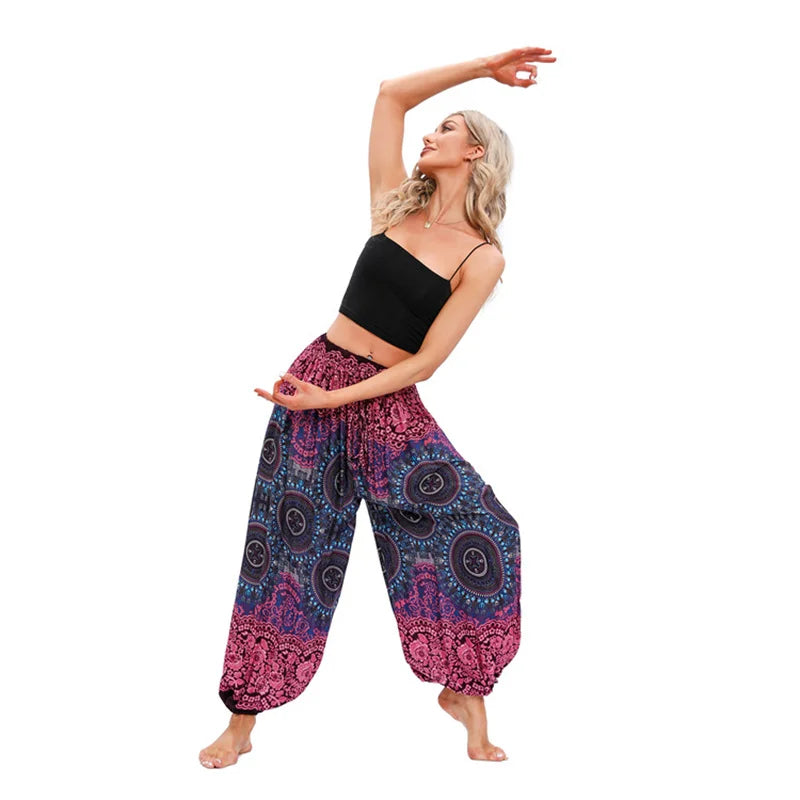 Boho Yoga Pants Women Hippie Harem Printed Dyeing High Waisted Wear Pantalone De Mujer Cintura Alta Calca Feminina Beach
