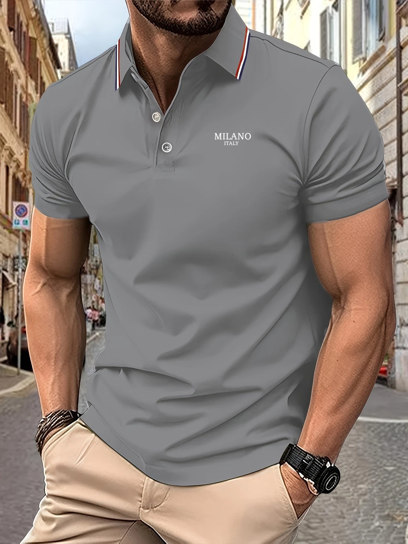 2025 New Men's Polo Shirt MILANO ITALY Letter Print Summer Lapel Stripes Men Short Sleeve Casual Breathable Light Luxury T-Shirt