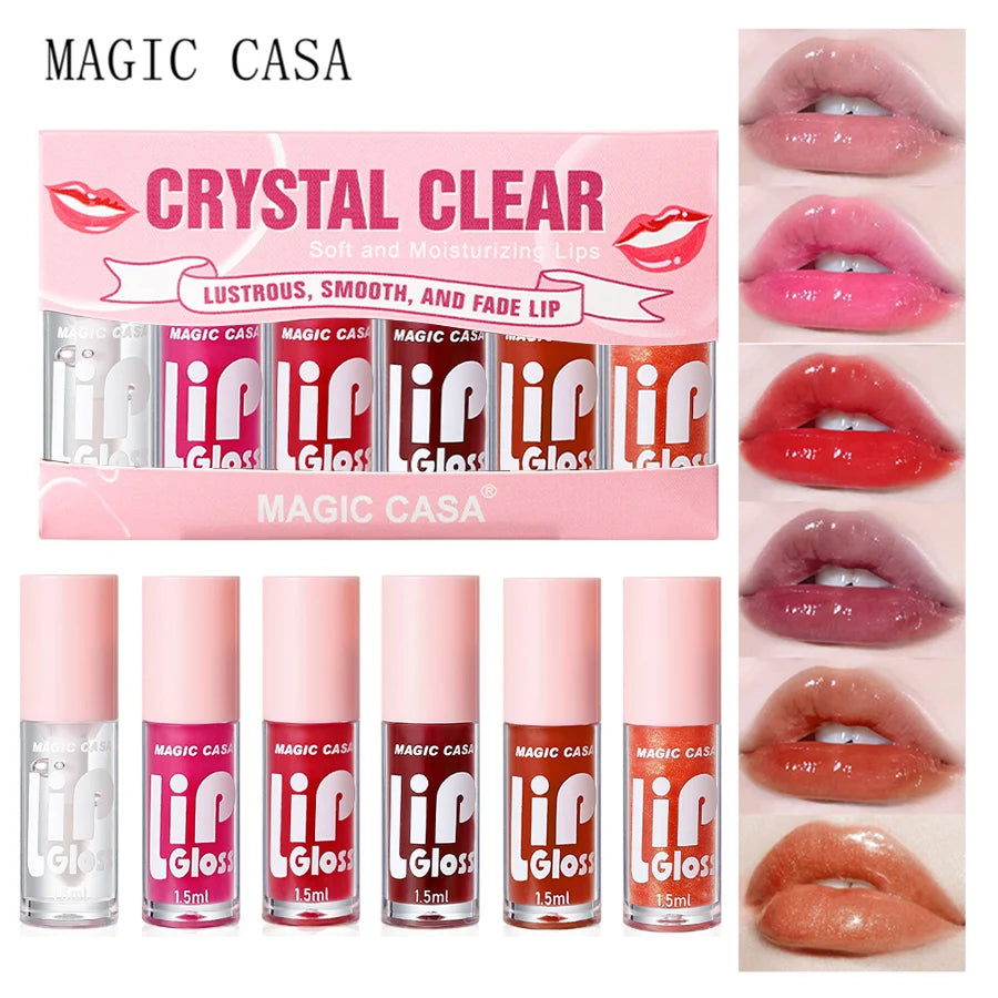 MAGIC CASA 6pcs/set Small bottle Hydrating Jelly Lip Oil long-lasting Moisturizing smooth shimmering Lip Hydrating Liquid