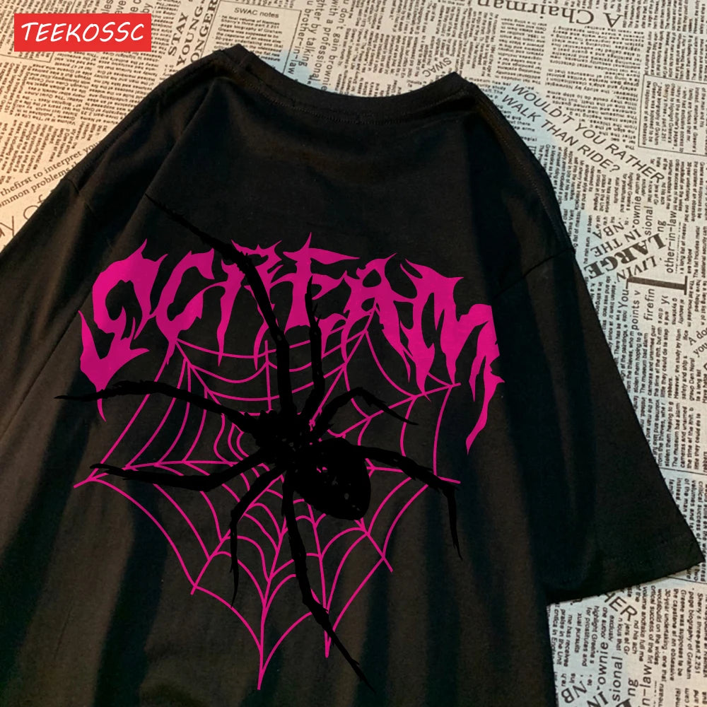Casual Cotton Women'S T-Shirts Scream Spiders Cobwebs Printing Tops Oversize O-Neck Soft Short Sleeve Fashion Female Clothes