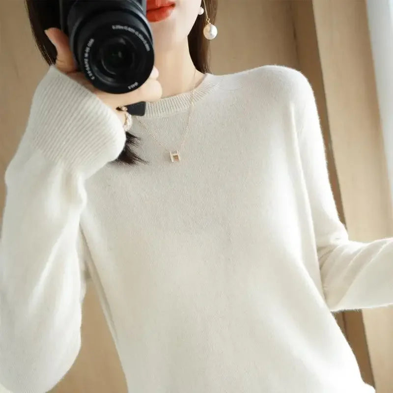 2025 Women Sweater Spring Autumn Long Sleeve O-neck Pullovers Warm Bottoming Shirts Korean Fashion Sweater Knitwear Soft Jumpers