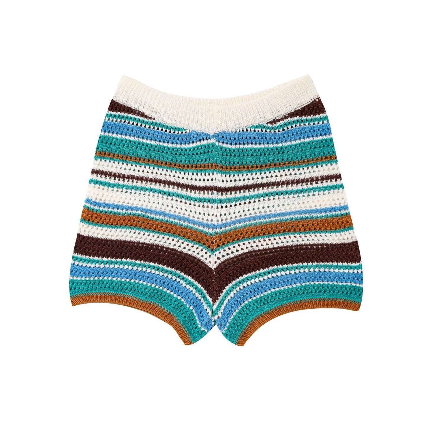 2025 Autumn European And American New Women's Fashion Casual Stripe Printed Short Sleeve Flip Collar Cardigan Casual Shorts Set