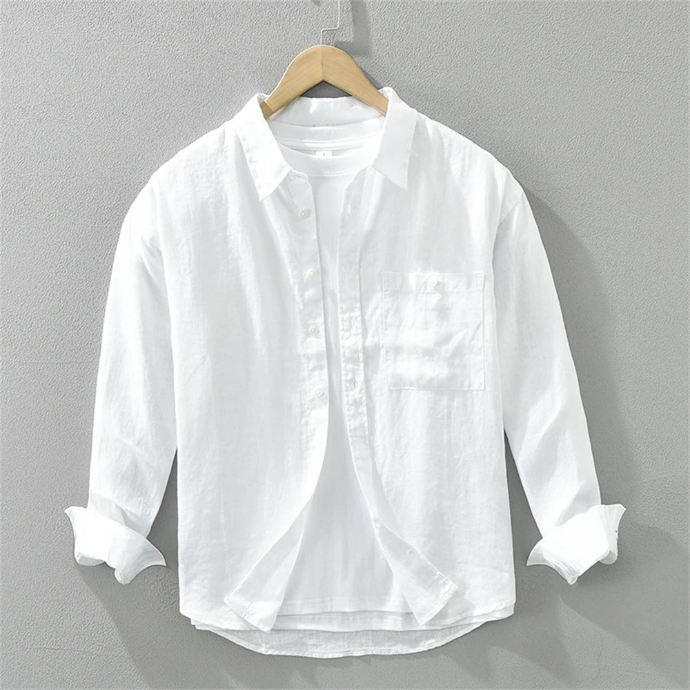 2025 Spring man linen shirt Loose breathable mens clothing freshness men's Casual shirts long sleeved tops solid shirt for men